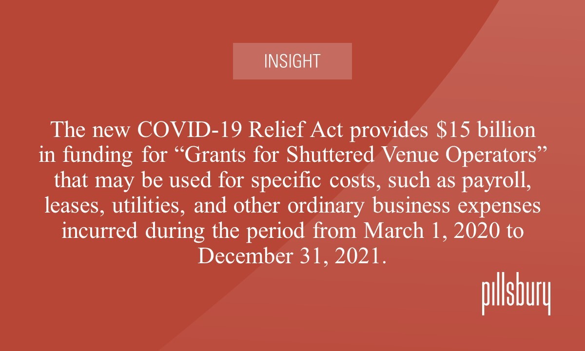 COVID19 Relief Act Provides Grants for Shuttered Venue Operators